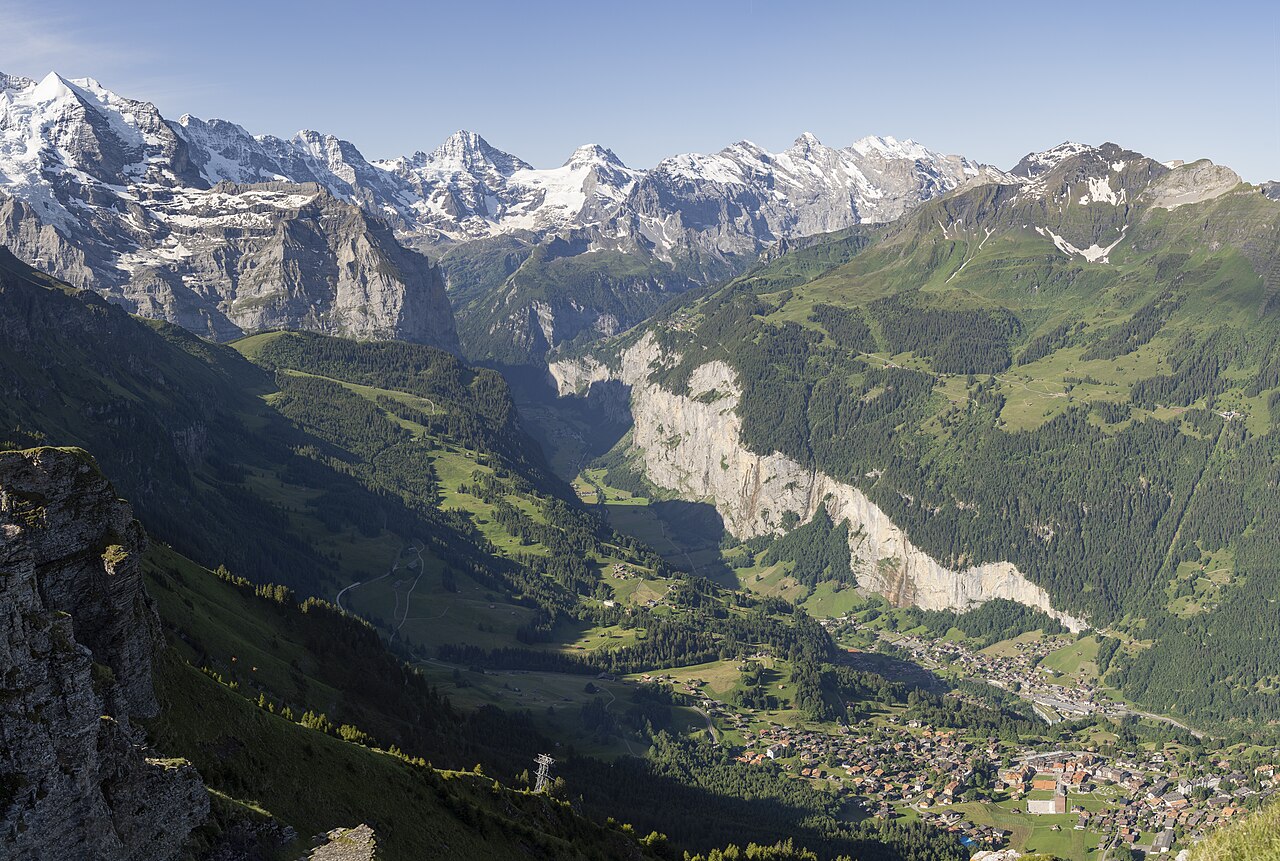 Lauterbrunnen valley with cliffs and waterfalls