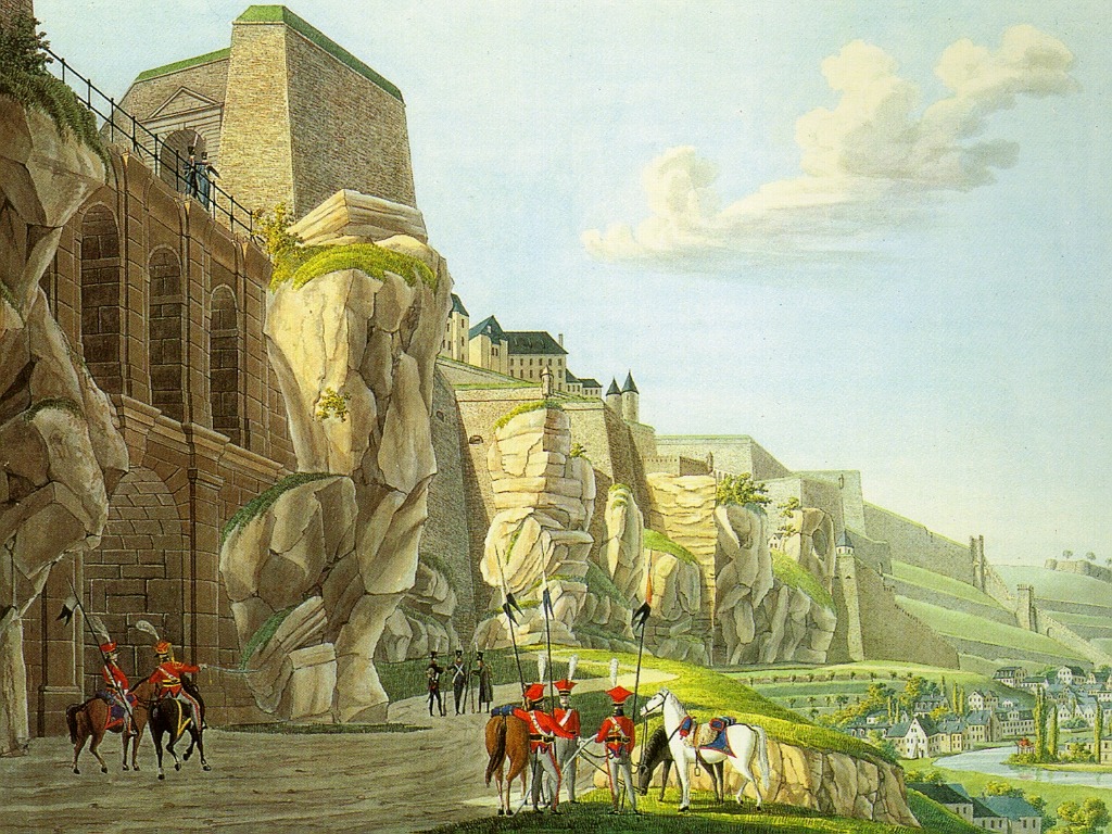 Bock Casemates cliffs and Luxembourg valley view