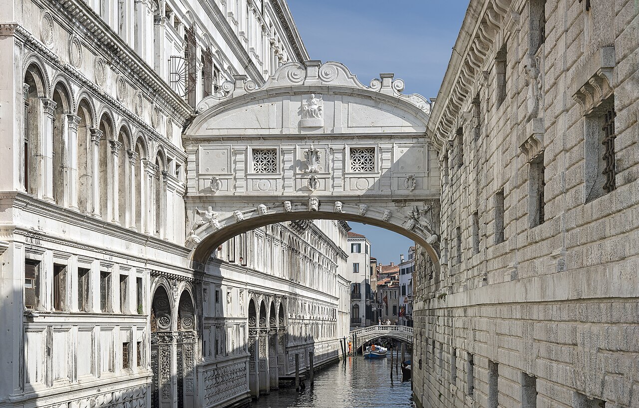 Bridge of Sighs crossing a narrow Venetian canal