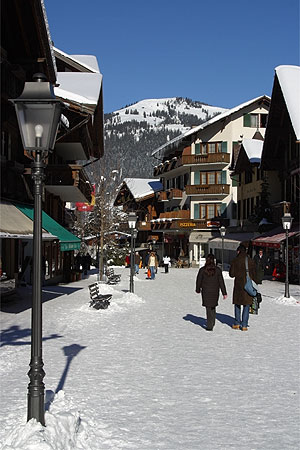 Gstaad promenade with chalet village atmosphere